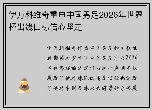 伊万科维奇重申中国男足2026年世界杯出线目标信心坚定 伊万科维奇重申中国男足2026年世界杯出线目标信心坚定